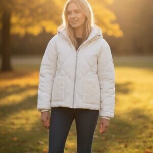 Free People Emmy Swing Puffer Coat Womens Extra Small Oversized Off White Hood